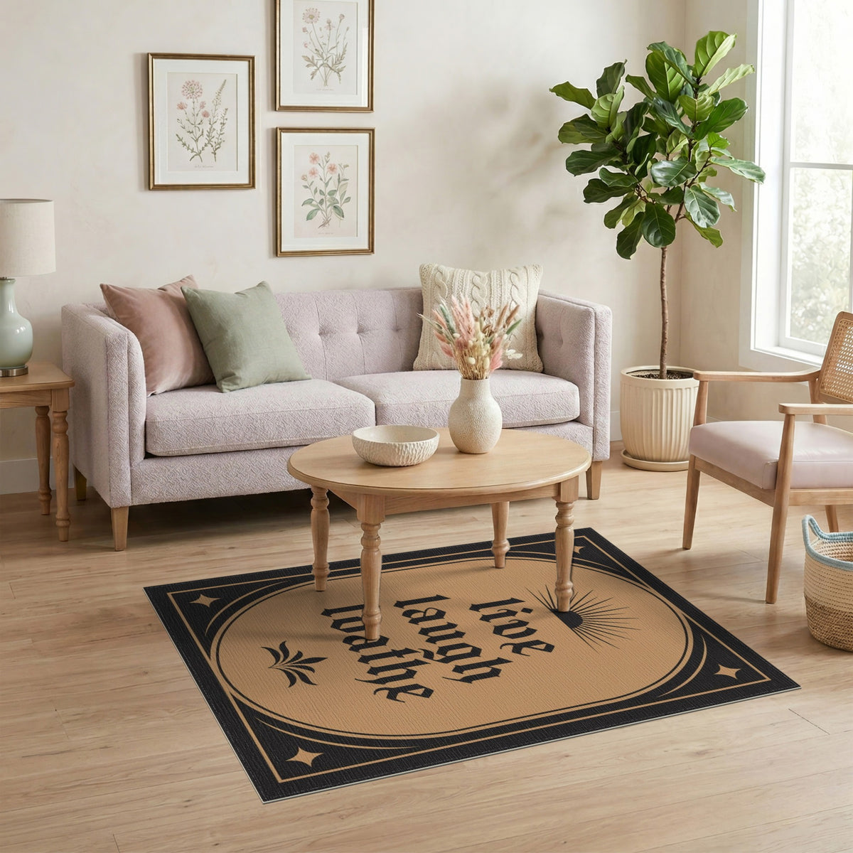 Brown and Tan Live Laugh Loathe Vintage Area Rug