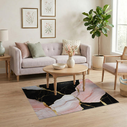 Pink Marble Gold Abstract Pink Area Rug
