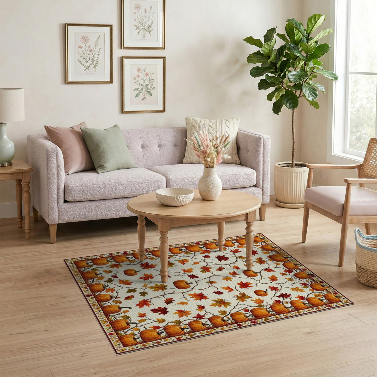 Autumn Rustic Farmhouse Autumn Pumpkin Harvest Area Rug