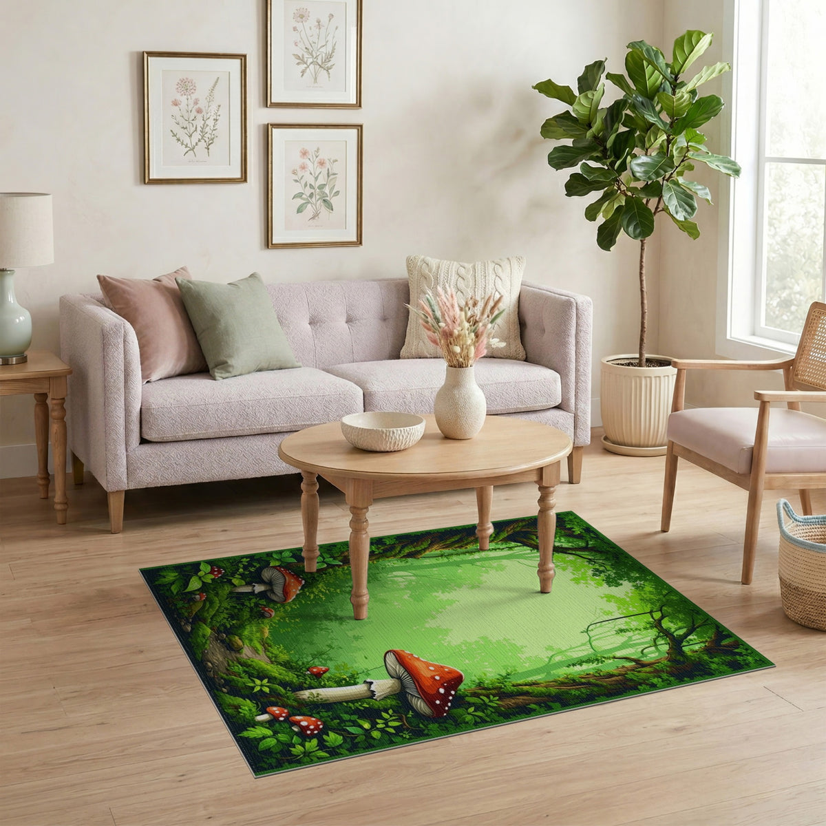 Enchanted Mushroom Forest Green Area Rug
