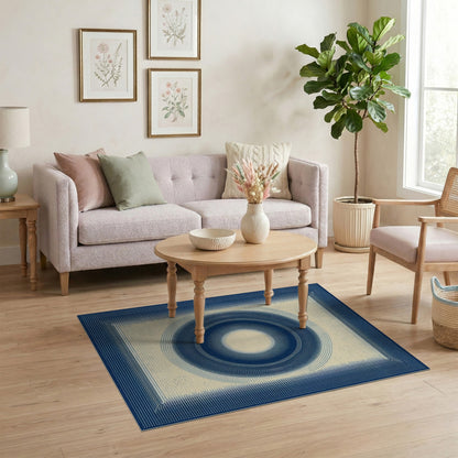 Blue Concentric Circles Geometric Rug