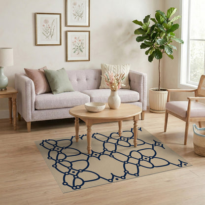 Navy Geometric Lattice Beige Area Rug