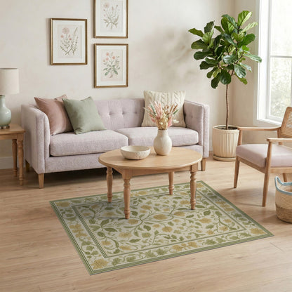 Floral Vintage ODIKA Green Floral Vintage Area Rug
