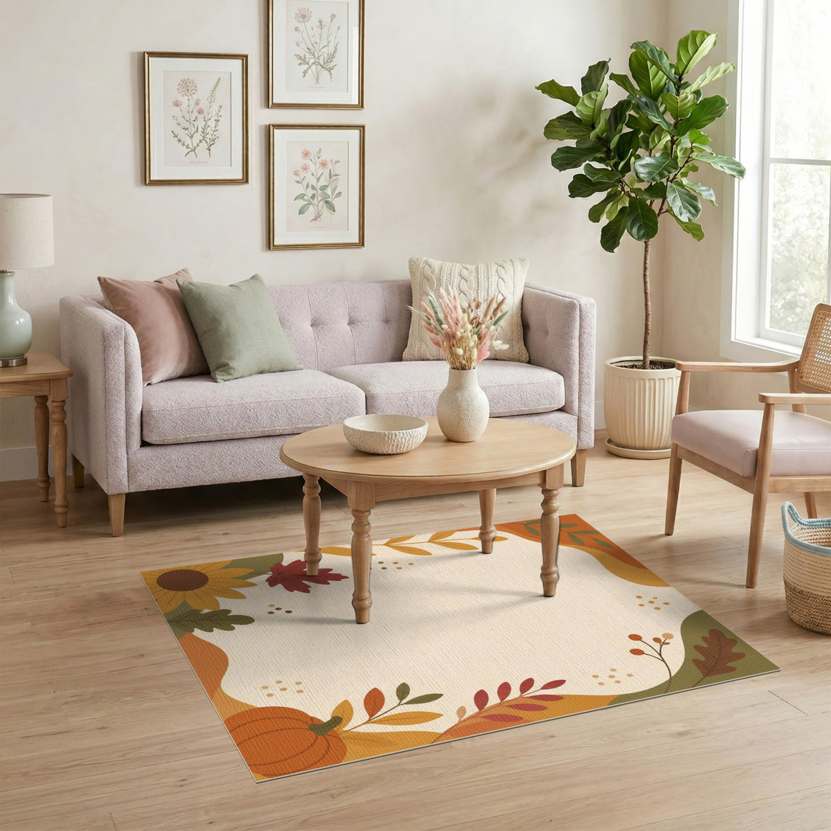 Beige Autumn Harvest Pumpkin Area Rug