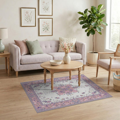 Pink Floral Vintage Area Rug