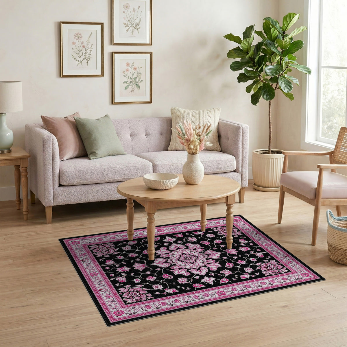 Pink Floral Medallion Area Rug