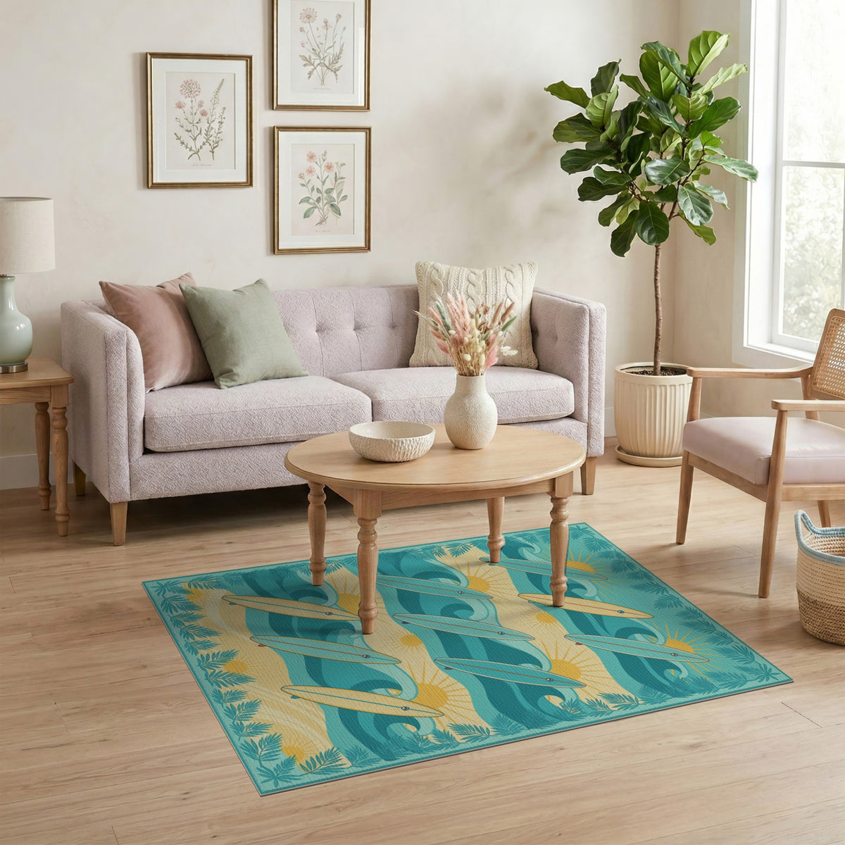 Surfboard Waves Coastal Area Rug