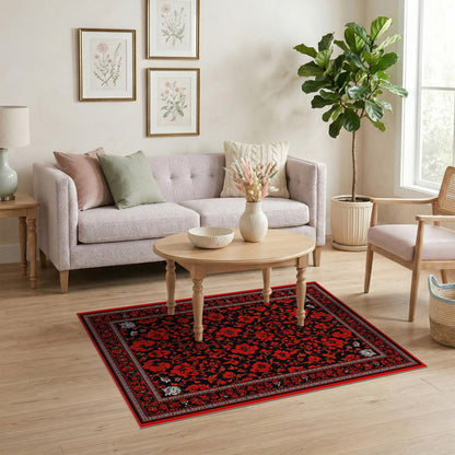 Red Floral Vintage Area Rug