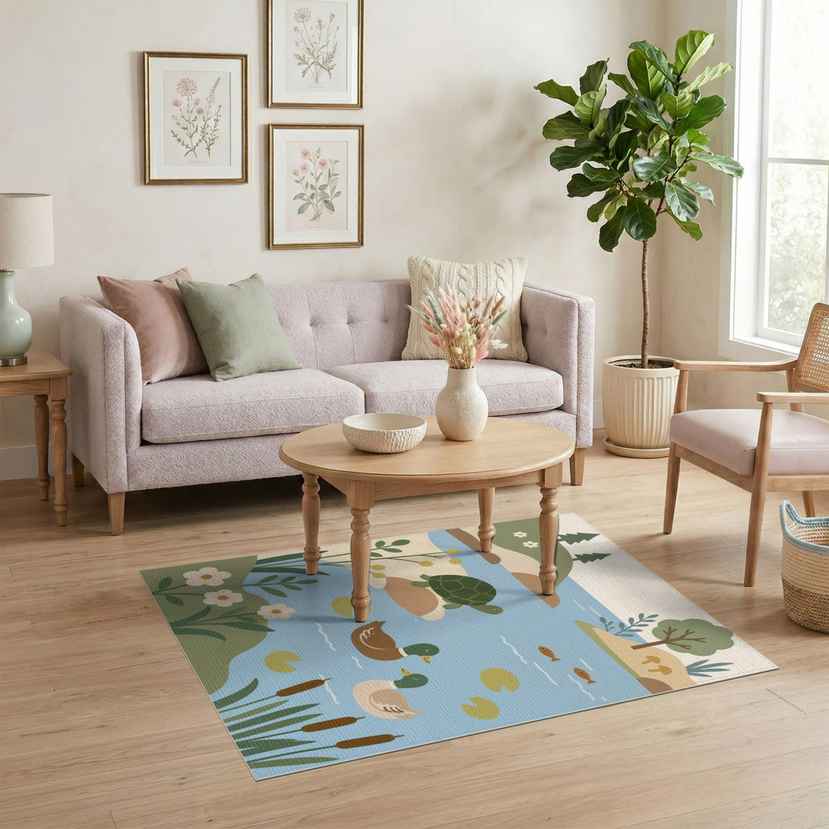 Duck Turtle Pond Kids Area Rug