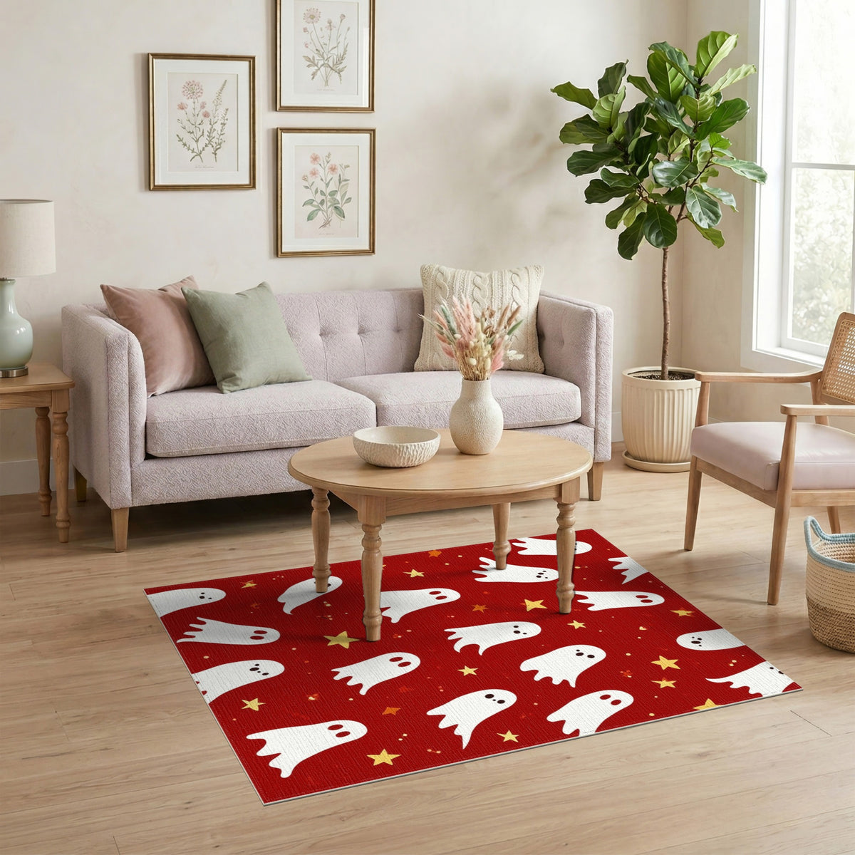 Ghosts Stars Red Kids Area Rug