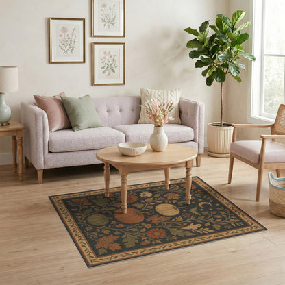 Halloween Pumpkin Floral Vintage Area Rug