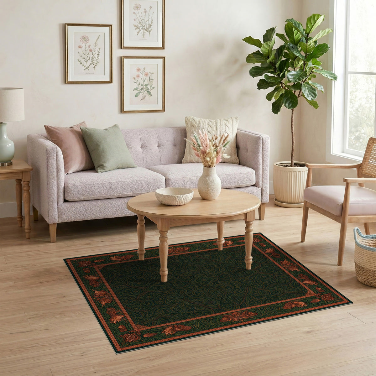 Green Mythical Border Area Rug