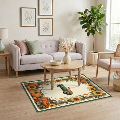 Fall Harvest Truck Gnomes Area Rug