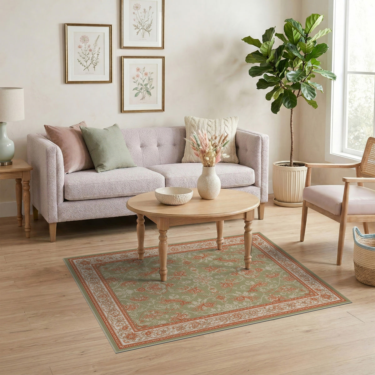 Green Floral Vintage Area Rug