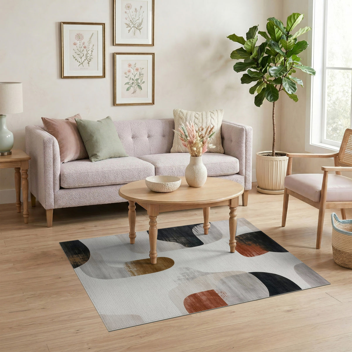 Beige and Neutral Abstract Area Abstract Neutral Shapes Area Rug