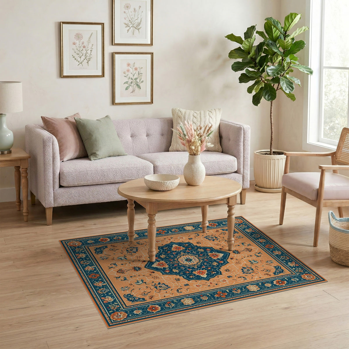 Blue and Teal Traditional Persian Blue Medallion Area Rug