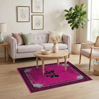 Pink Bow Polka Dot Area Rug