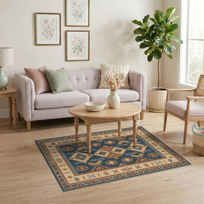 Blue and Teal Southwestern Blue Geometric Area Rug