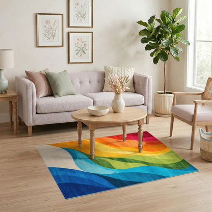 Abstract Area Multi-color and Patterns Vibrant Wave Abstract Area Rug