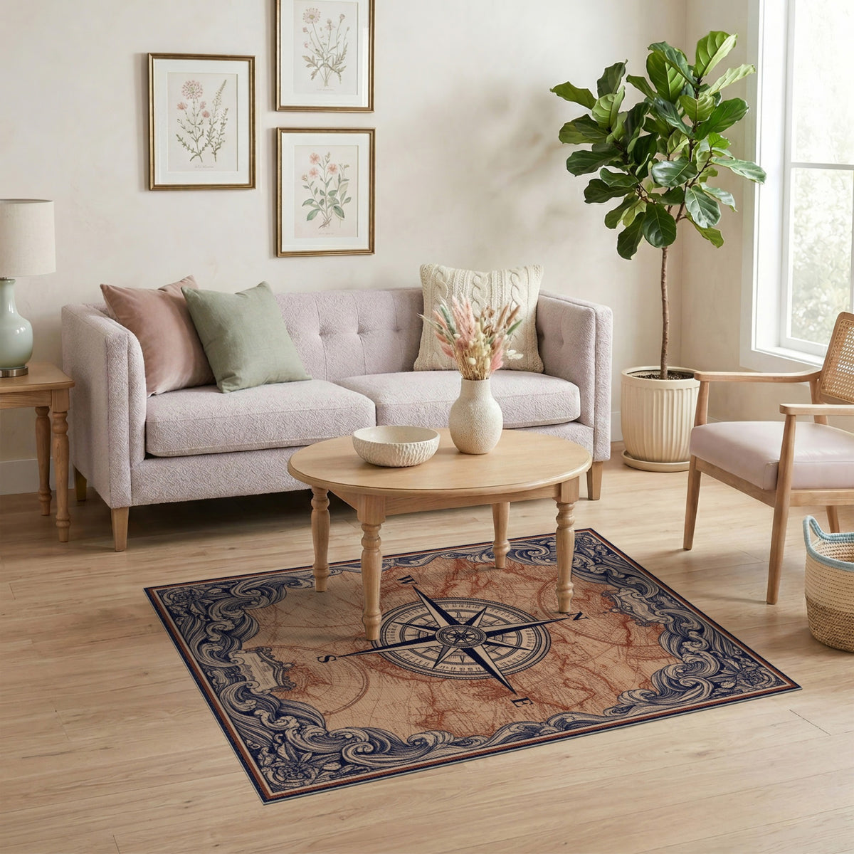 Vintage Compass Map Area Rug
