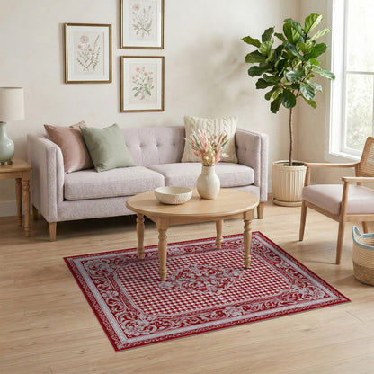 Red Persian Medallion Area Rug with Floral Border