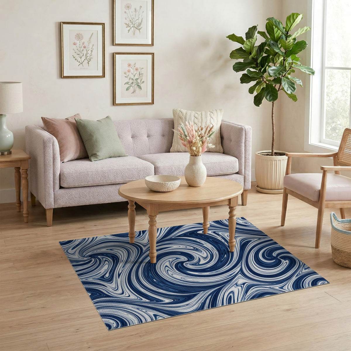 Blue and Teal Blue Marble Swirl Abstract Area Rug