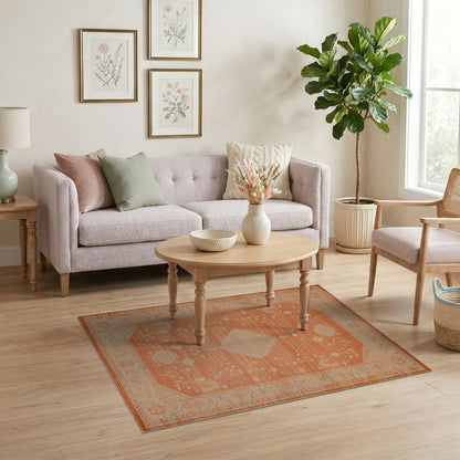 Orange Distressed Vintage Medallion Area Rug