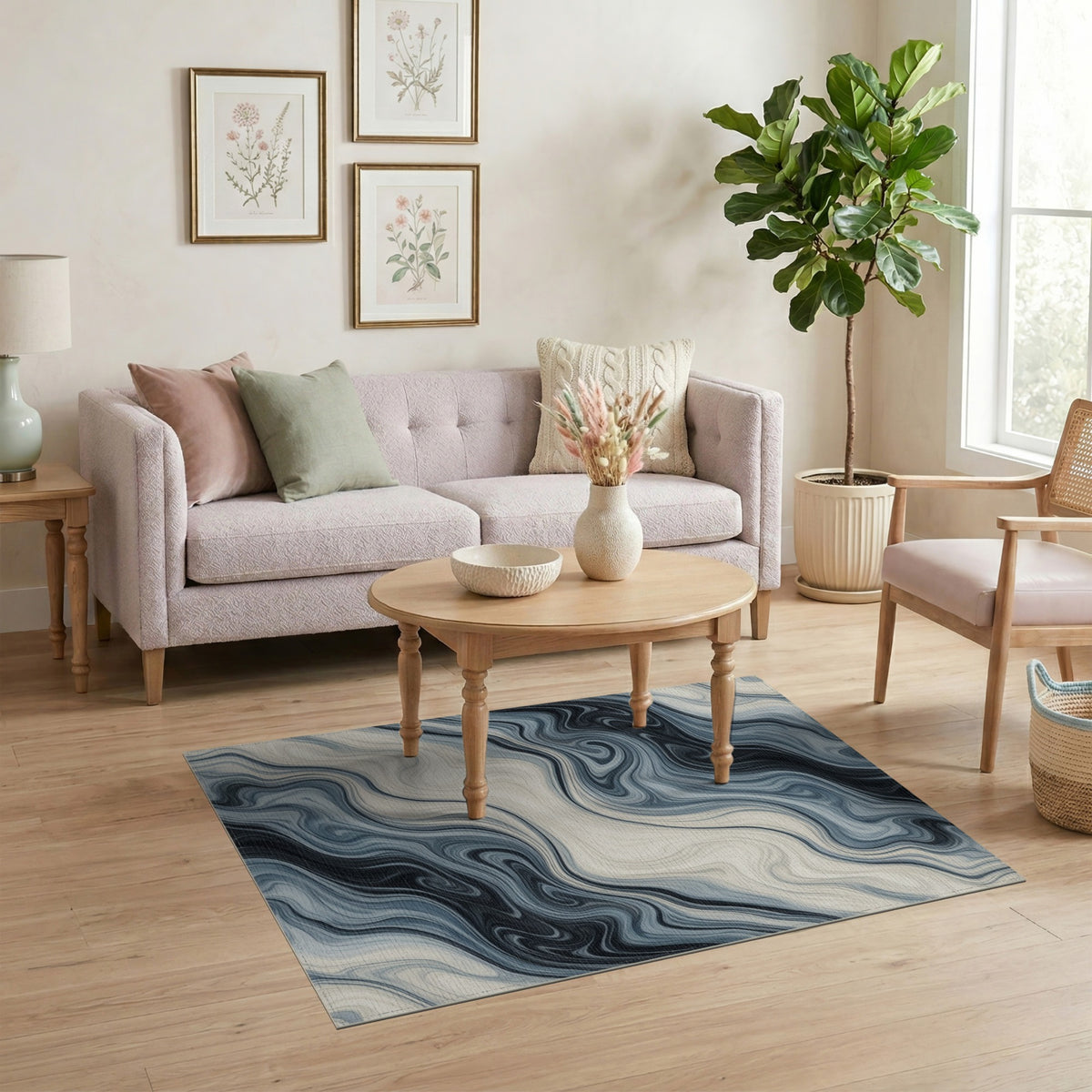 Abstract Area Blue Marble Swirl Abstract Area Rug