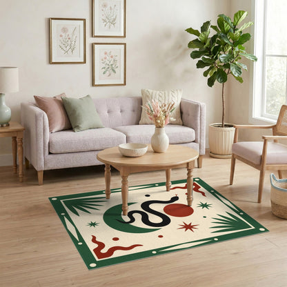 Green Snake Moon Abstract Area Rug