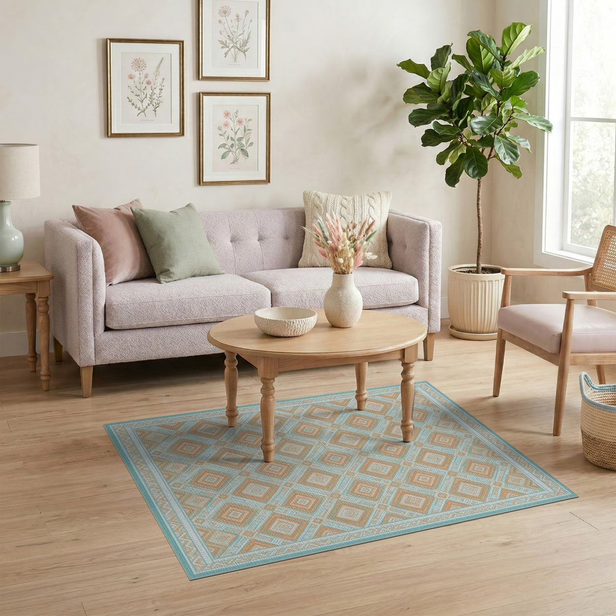 Blue Teal Geometric Diamond Geometric Modern Area Rug