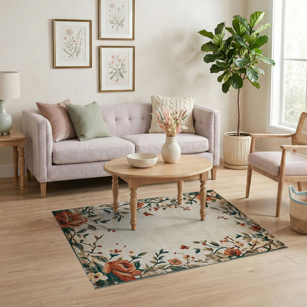 Vintage Floral Beige Area Rug