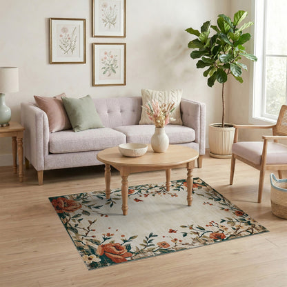 Vintage Floral Beige Area Rug