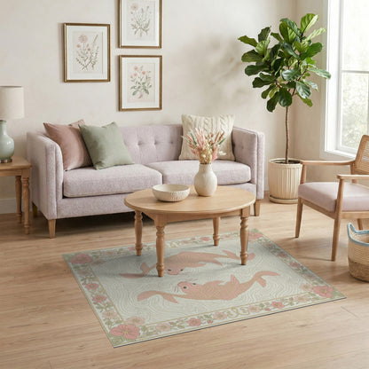 Pink Koi Fish Floral Vintage Area Rug