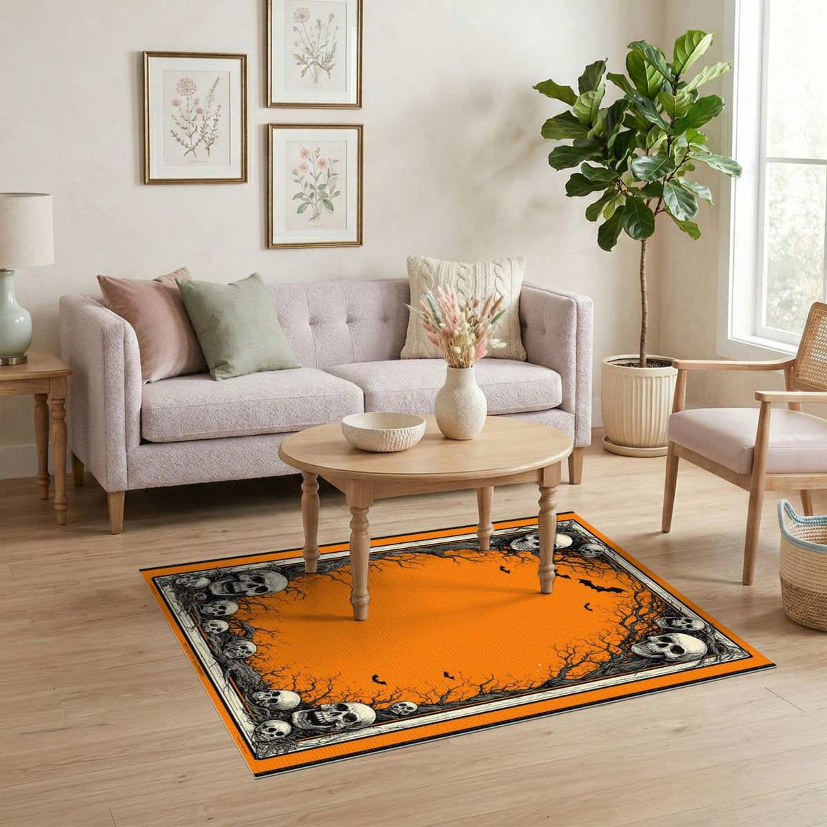 Halloween Skulls Orange Area Rug