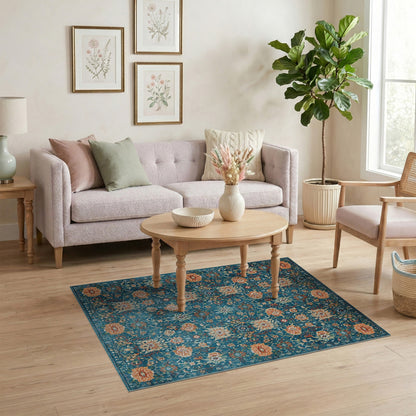 Blue Teal Floral Vintage No. 32 Area Rug