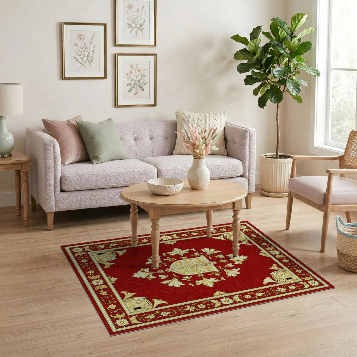 Red Gold Ornate Floral Medallion Rug