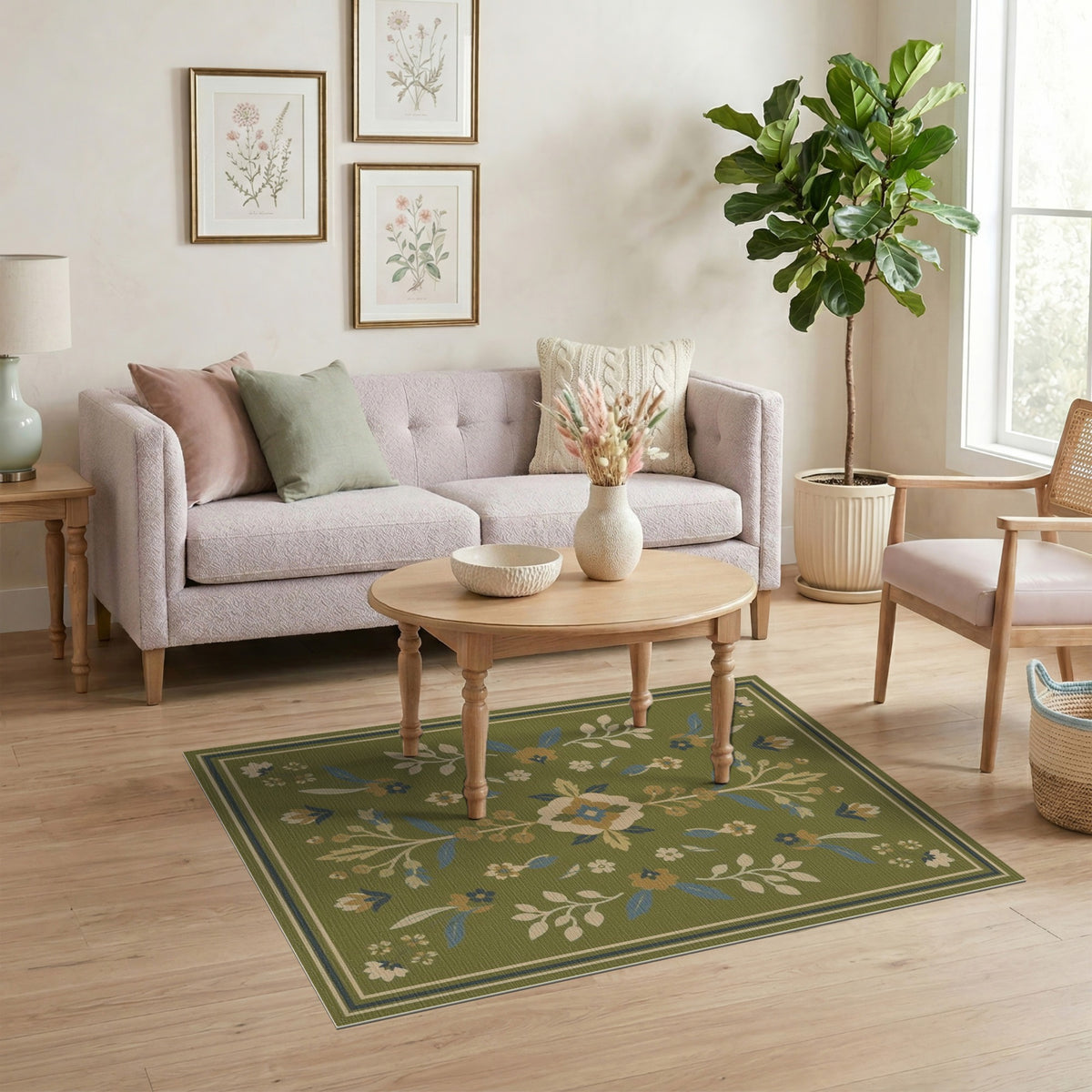 Green Floral Vintage Area Rug