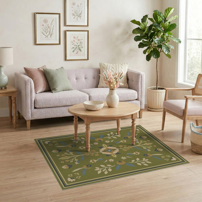 Green Floral Vintage Area Rug