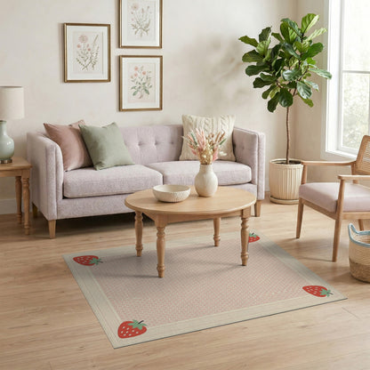 Strawberry Pink Polka Dot Washable Area Rug