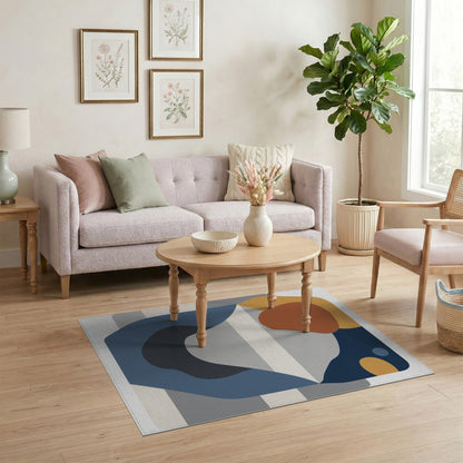 Abstract Multi-Color Blue and Brown Area Rug