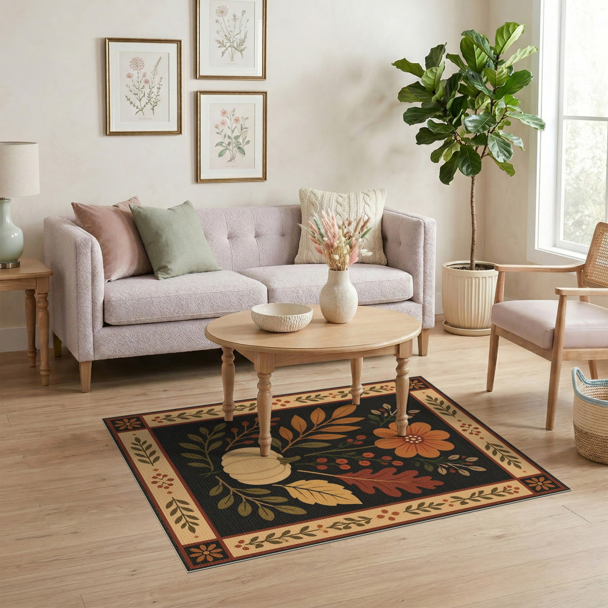 Autumn Pumpkin Floral Area Rug