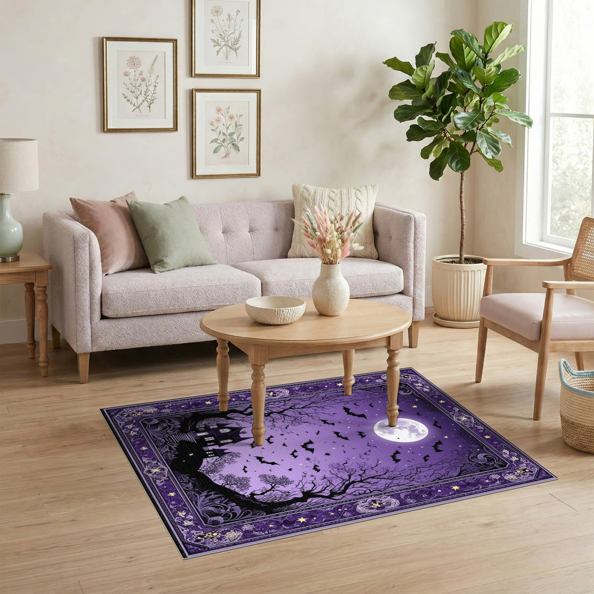 Distressed Vintage Purple Haunted Mansion Halloween Area Rug