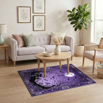 Distressed Vintage Purple Haunted Mansion Halloween Area Rug