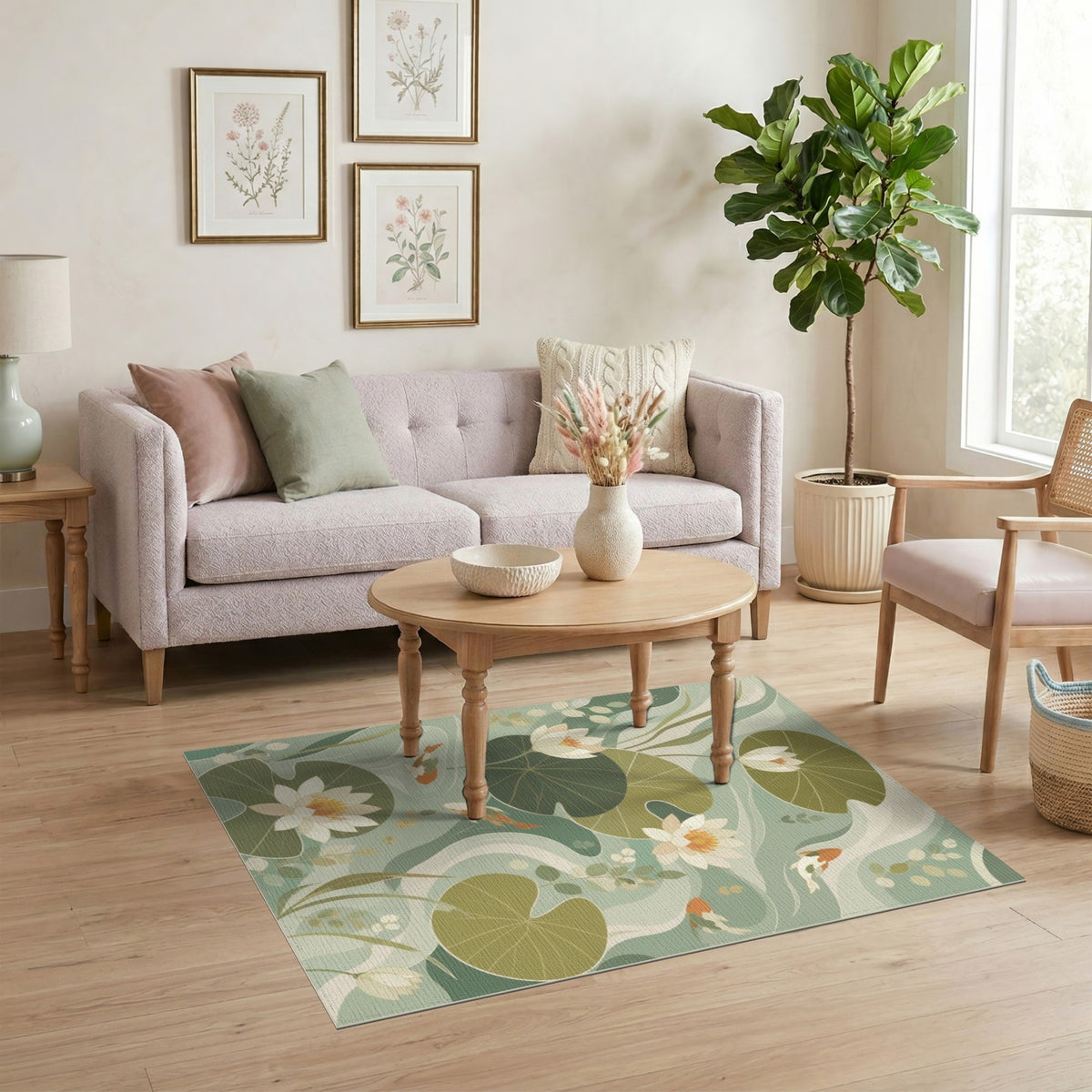 Lotus Koi Pond Washable Area Rug