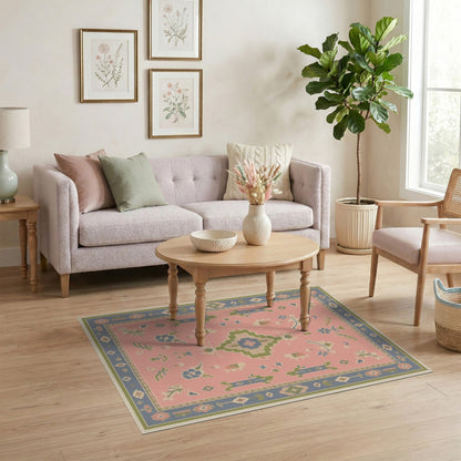 Blush Pink Floral Vintage Area Rug