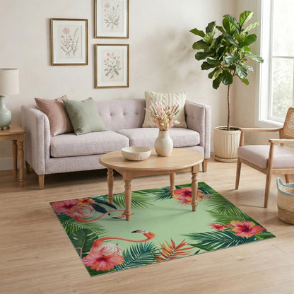 Pink Flamingo Hibiscus Area Rug