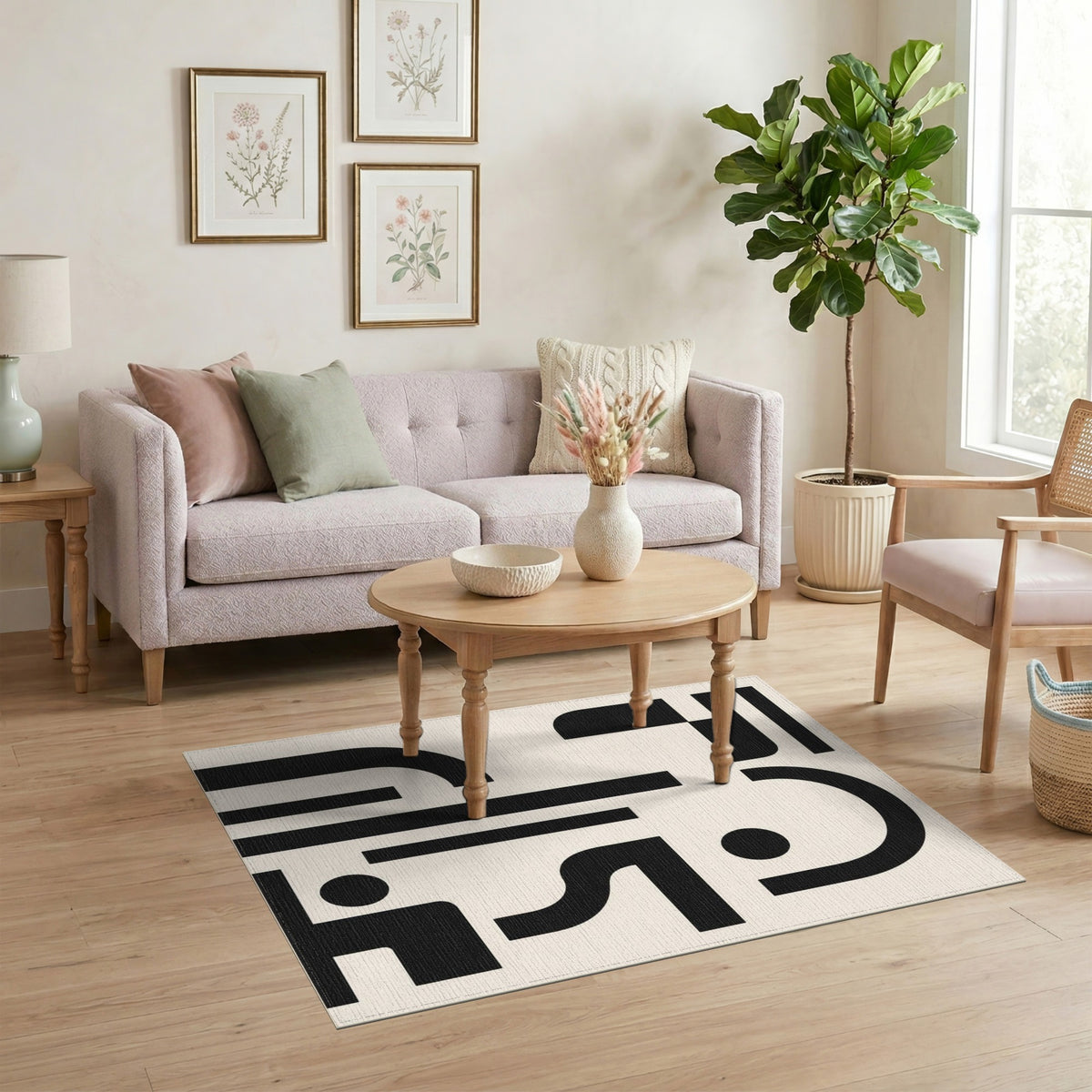 Bold Black White Geometric Area Rug