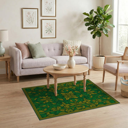 Green Floral Leaf Medallion Area Rug