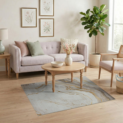 White Gold Marble Swirl Area Rug
