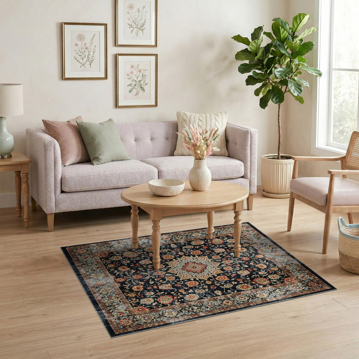 Multi-color and Patterns Black Persian Floral Area Rug